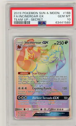 2019 Pokemon Sun & Moon Team Up Incineroar GX Full Art #188 PSA 10 Gem Mint - Image 1