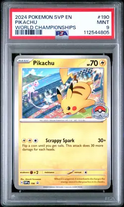 2024 POKEMON SVP EN-SV BLACK STAR PROMO WORLD CHAMPIONSHIPS #190 PIKACHU PSA 9 - Image 1