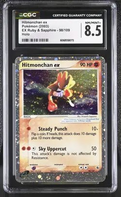 CGC 8.5 Hitmonchan ex 2003 EX Ruby & Sapphire 98/109 Holo SWIRL Pokemon Card - Image 1