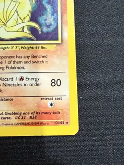 Pokemon TCG Ninetales Base Set Holo Rare Card 12/102 Unlimited 1999 WOTC LP - Image 3