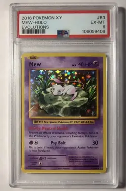 PSA Graded 6 EX-MINT Mew 53/108 - Pokemon Rare Holo - Evolutions 2016 - Image 1