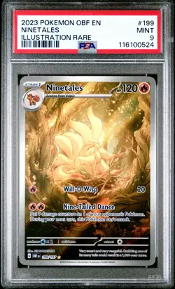 2023 POKEMON OBF EN-OBSIDIAN FLAMES ILLUSTRATION RARE #199 NINETALES PSA 9 - Image 1