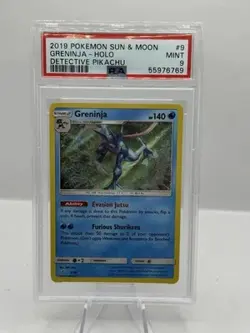 2019 Pokemon Sun & Moon Detective Pikachu 9/18 Greninja Holo PSA 9 - Image 1
