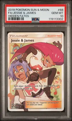 2019 POKEMON SUN & MOON HIDDEN FATES #68 FULL ART/JESSIE & JAMES PSA 10 - Image 1