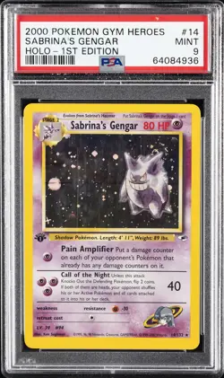 2000 POKEMON GYM HEROES HOLO-1ST ED #14 SABRINA'S GENGAR PSA 9 - Image 1