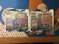 Pokemon Sun Moon Cosmic Eclipse 3 Pack Blister Lot 2 Celebi Victini New Sealed - Image 1