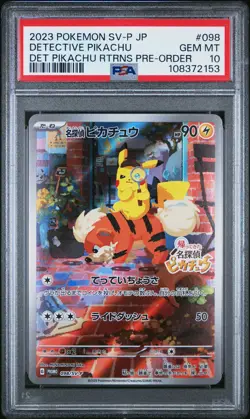 2023 POKEMON JAPANESE SV-P PROMO #098 DETECTIVE PIKACHU PSA 10 - Image 1