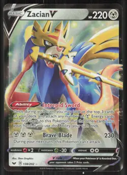 Pokemon TCG SWSH01: Sword & Shield Base Set #138/202 Zacian V MP - Image 1