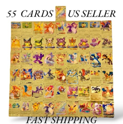 55Pcs GOLD Pokemon Card Foil PACK CARDS TCG GX Vmax GX Card Charizard Rare - Image 1