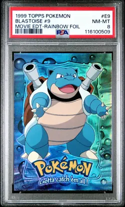 1999 TOPPS POKEMON THE MOVIE EDT RAINBOW FOIL #E9 BLASTOISE #9 PSA 8 - Image 1