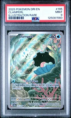 2025 POKEMON DRI EN-DESTINED RIVALS ILLUSTRATION RARE #195 CLAMPERL PSA 9 MINT - Image 1