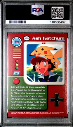 1999 TOPPS POKEMON SER 1 CHARACTER CARDS RAINBOW #TV1 ASH KETCHUM PSA 7 - Image 2