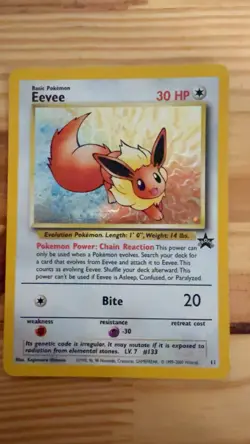 Pokemon TCG Eevee #11 Black Star Holo Promo Card 1999 With Swirl - Image 1