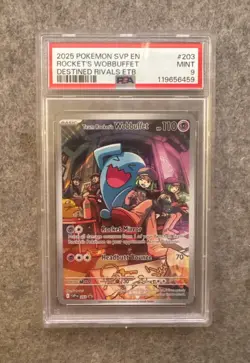 Pokemon TCG Destined Rivals Team Rockets Wobbuffet Promo Card 203 PSA 9 - Image 1