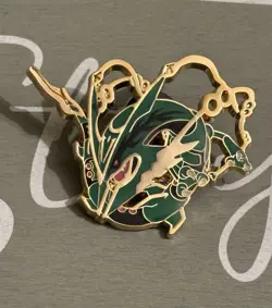 Mega Rayquaza Collector's Pin 2015 Metal Enamel Pin Roaring Skies Pokemon TCG - Image 1