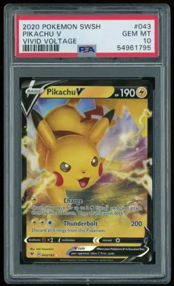 Pikachu V Holo #043 Pokemon 2020 SWSH Vivid Voltage - PSA 10 GEM MT - Image 1