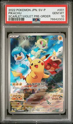 2022 POKEMON JPN SV PROMO SCARLET & VIOLET PRE-ORDER #001 PIKACHU PSA 10 - Image 1