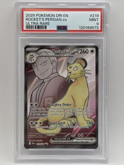 2025 Pokemon SV10 #219 Destined Rivals Team Rocket's Persian ex Holo - PSA 9 - Image 1