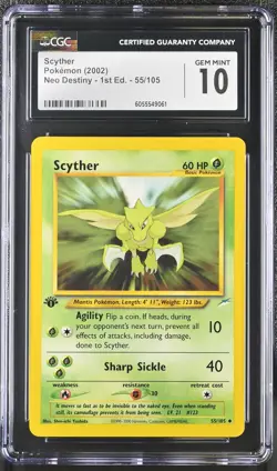 CGC 10 GEM MINT Scyther Neo Destiny 1st Edition 55/105 Pokemon Card - Image 1