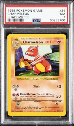 1999 POKEMON BASE SET SHADOWLESS #24 CHARMELEON PSA 7 - Image 1