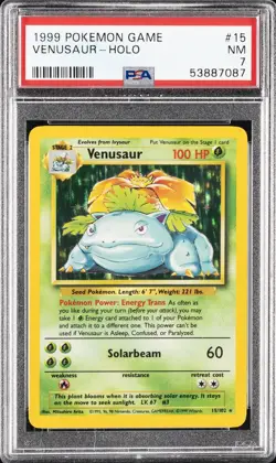 1999 POKEMON BASE SET UNLIMITED #15 VENUSAUR-HOLO PSA 7 - Image 1