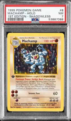 1999 POKEMON BASE SET 1ST EDITION-SHADOWLESS #8 MACHAMP-HOLO PSA 7 - Image 1