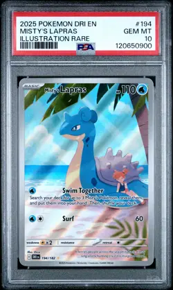 2025 POKEMON DRI EN-DESTINED RIVALS ILLUSTRATION RARE #194 MISTY'S LAPRAS PSA 10 - Image 1