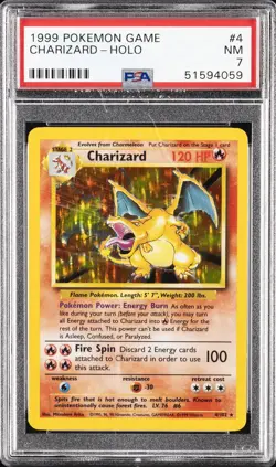 1999 POKEMON BASE SET UNLIMITED #4 CHARIZARD-HOLO PSA 7 - Image 1