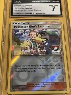 Pokemon Professor Elm’s Lecture 188a League 2018 1st Place CGC 7 Lost Thunder - Image 1