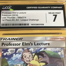 Pokemon Professor Elm’s Lecture 188a League 2018 1st Place CGC 7 Lost Thunder - Image 2