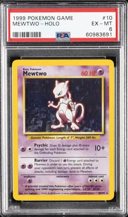 1999 POKEMON BASE SET UNLIMITED #10 MEWTWO-HOLO PSA 6 - Image 1