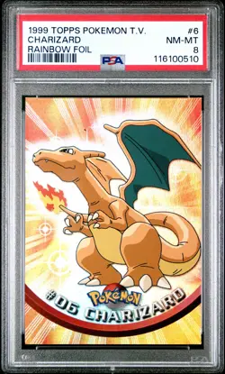 1999 TOPPS POKEMON TV RAINBOW FOIL #6 CHARIZARD PSA 8 - Image 1