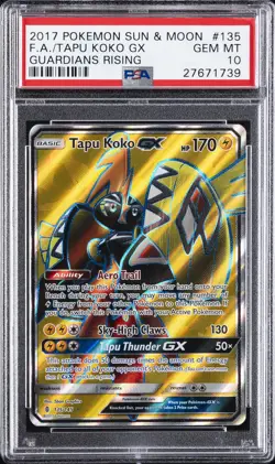 2017 POKEMON SUN & MOON GUARDIANS RISING #135 FULL ART/TAPU KOKO GX PSA 10 - Image 1