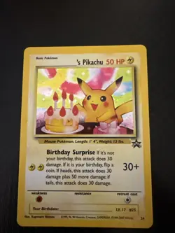 1999 Pokemon Birthday Pikachu Holo Promo #24 Rare TCG - Image 1