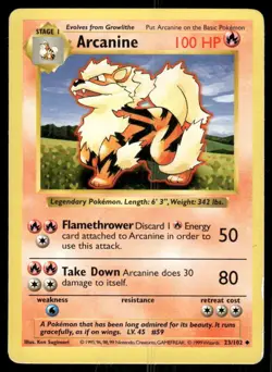 Pokemon Tcg Arcanine [Shadowless] #23 Pokemon Base Set MP - Image 1