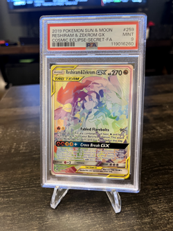 Pokemon Reshiram & Zekrom GX 259/236: Cosmic Eclipse Rainbow Rare PSA 9 - Image 1