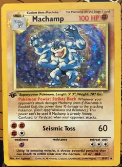 Pokemon TCG Machamp Holo Card Base Set 1st Edition 8/102 HP. - Image 1