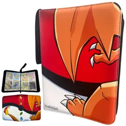 Trading Card Binder Pokemon 4 Pocket 400 Card Sleeves Leather, Zipper, Strap - Image 1
