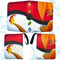 Trading Card Binder Pokemon 4 Pocket 400 Card Sleeves Leather, Zipper, Strap - Image 2