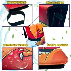Trading Card Binder Pokemon 4 Pocket 400 Card Sleeves Leather, Zipper, Strap - Image 3