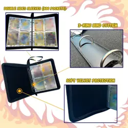 Trading Card Binder Pokemon 4 Pocket 400 Card Sleeves Leather, Zipper, Strap - Image 4