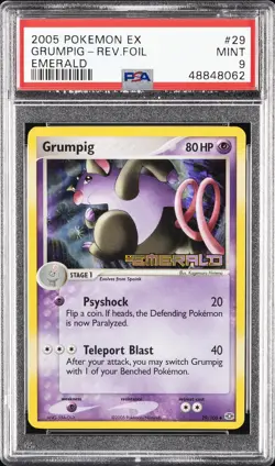 2005 POKEMON EX EMERALD #29 GRUMPIG-REVERSE FOIL PSA 9 - Image 1