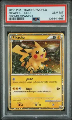 2010 POKEMON PIKACHU WORLD PROMO SPANISH PIKACHU-HOLO PSA 10 - Image 1