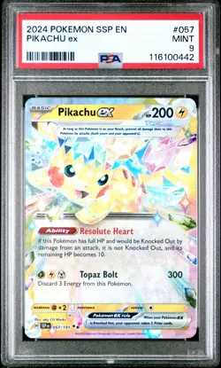 2024 POKEMON SSP EN-SURGING SPARKS #057 PIKACHU EX PSA 9 - Image 1