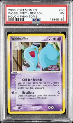 2006 POKEMON EX HOLON PHANTOMS #56 WOBBUFFET-REVERSE FOIL PSA 7 - Image 1