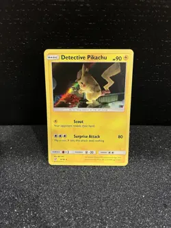 Detective Pikachu 10/18 HOLO Rare Sun & Moon Detective Pikachu Pokemon Card 2019 - Image 1