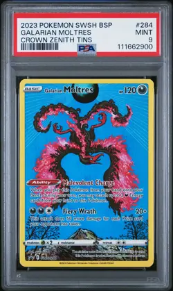 2023 POKEMON SWSH BLACK STAR PROMO CROWN ZENITH TINS #284 GALARIAN MOLTRES PSA 9 - Image 1