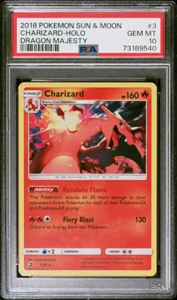 2018 POKEMON SUN & MOON DRAGON MAJESTY #3 CHARIZARD-HOLO PSA 10 - Image 1