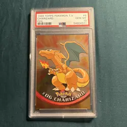 PSA 10 Gem Mint Charizard Topps #6 Foil Pokemon TV Animation 1999 Blue 1st Print - Image 1