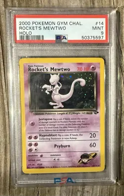 Pokemon TCG Rockets Mewtwo 2000 Gym Challenge Holo Card 14/132 PSA Mint 9 - Image 1